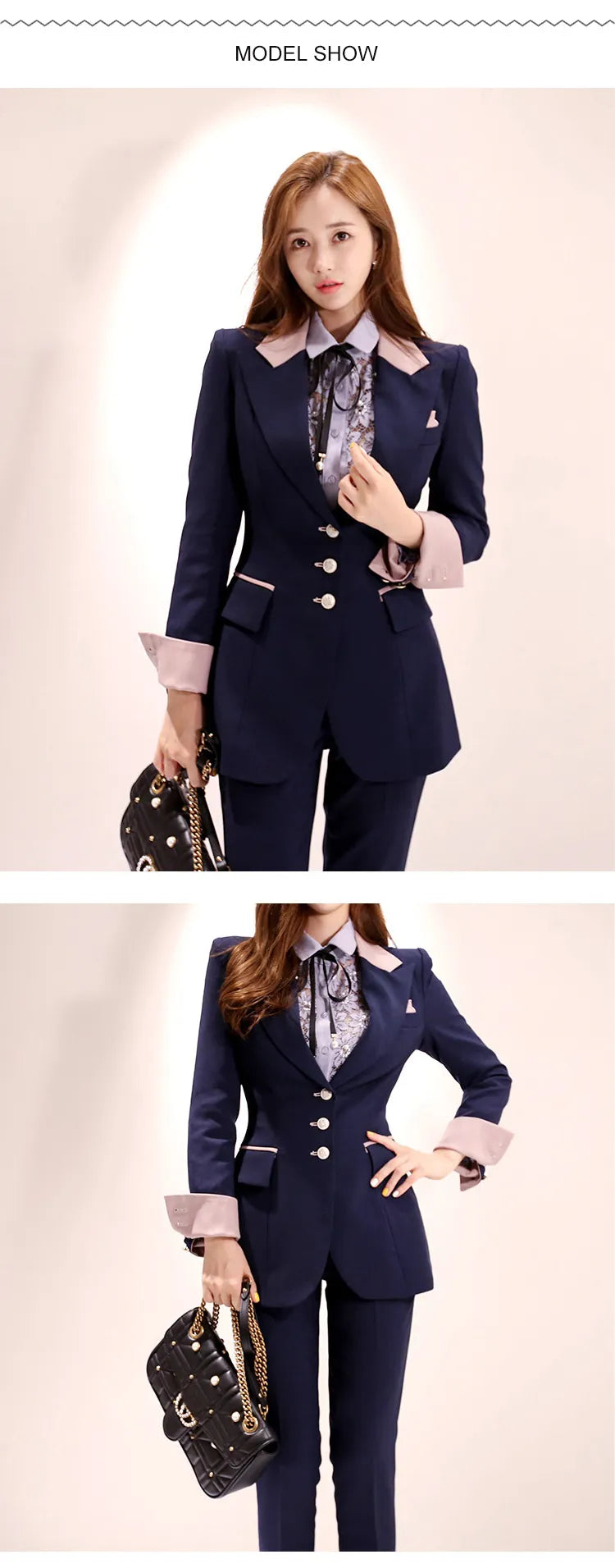 Women's Korean Chic Formal Style Single Breasted Blazer Wide Leg Pants Set