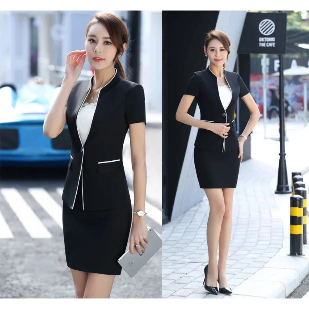 Women's Summer Formal Office Lady Style Blazer with Pants Two-piece Set