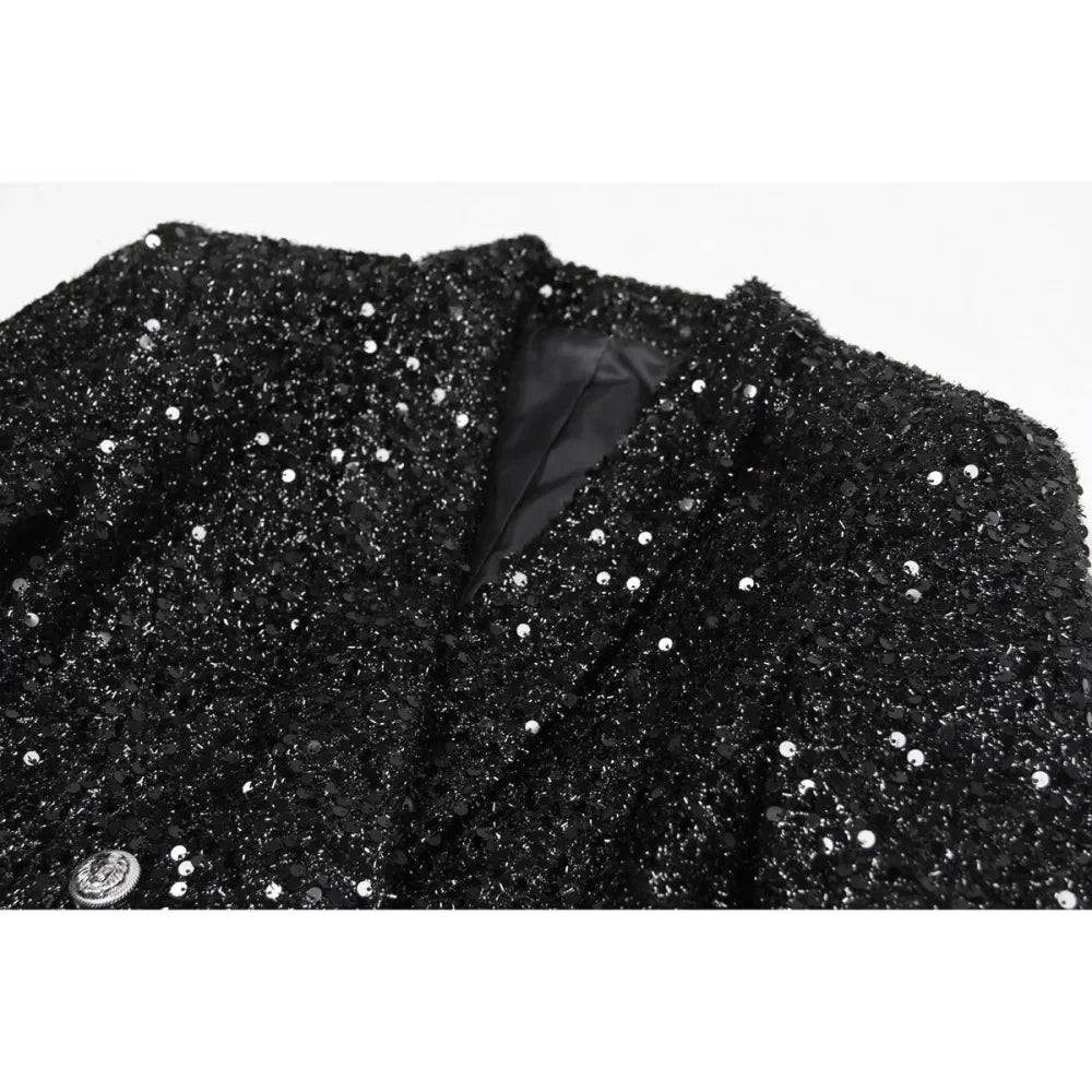 Women's Winter Fashion Heavy Sequins Waist Slimming High-End Blazer