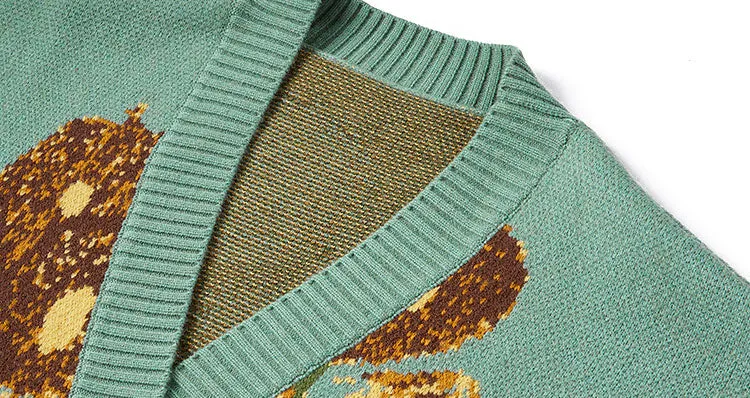 Xituodai Unisex Cardigan Sweater Harajuku Van Gogh Sunflower Knitted Button Cardigan Women Men Autumn Casual Loose Knit Top Gree