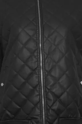 YOURS Curve Black Quilted Faux Leather Bomber Jacket