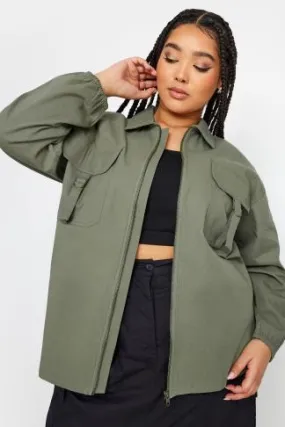 YOURS Curve Khaki Green Utility Bomber Jacket