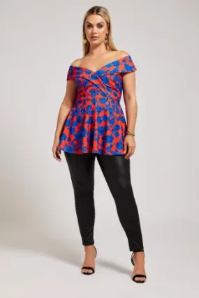 YOURS LONDON Curve Red Peplum Tuxedo Peplum Top