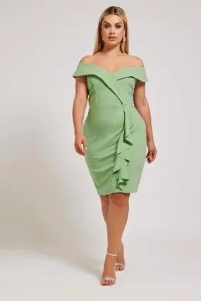 YOURS LONDON Curve Sage Green Tuxedo Style Ruffle Dress